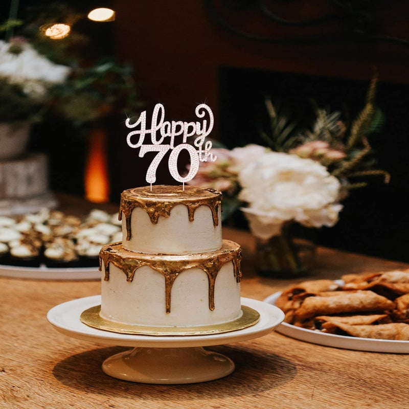 LASKYER Happy 70th Birthday Rose Gold Rhinestone Cake Topper - 70th Birthday/Anniversary,Cheers to Seventy Years Old Bday Party Metal Sparkly Centerpieces Decorations. - Image 3